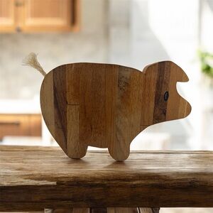Pig Shaped Handcrafted Wood Cutting Bread Board  10” Stands Up On It’s Own